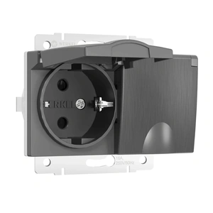 Изображение Розетка двойная влагозащ. с зазем. с защит. крышками и шторками (графит рифленый) W1172204