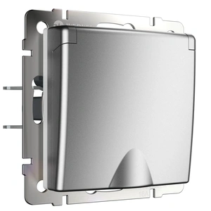 Изображение Розетка влагозащ. с зазем. с защит. крышкой и шторками (серебряный матовый) W1171265