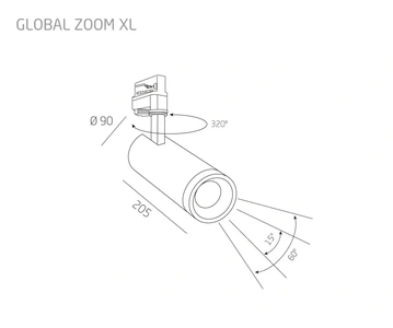 Изображение Трековый cветильник GLOBAL XL с регулировкой угла светораспределения для трехфазного шинопровода